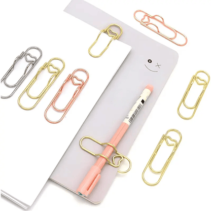 6Pcs- 3 Colors Heart Pen Clip Metal Pencil Clips Multifunctional Rose Gold Silver Carbon Steel Paperclip