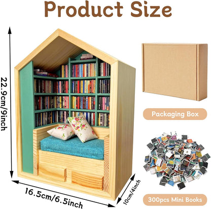Miniature Anxiety Bookcase – An antique-style bookstore with tiny books
