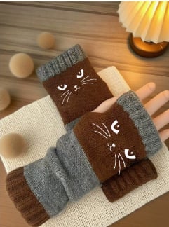 🐱 Cute Women’s Knitted Cat Gloves — For Warm Hands & Free Fingers🧶
