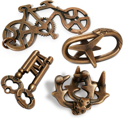 Jumbo Metal Brain Teaser Puzzles for Adults - 4 Pack Challenging 3D Mind Games