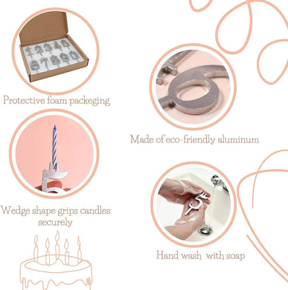 🔥LAST DAY 49% OFF - 🍾Numbered Aluminum Birthday Cake Candle Holder Set 🎂
