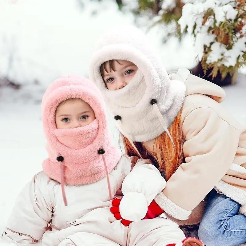 Winter Balaclava & Neck Warmer Hat - Windproof Thermal Kids Full Face Mask with Detachable Hood