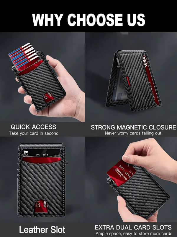 💼🔒Premium Aluminum RFID Blocking Minimalist Wallet for Men - Pop-Up Card Access, Money Clip & ID Window