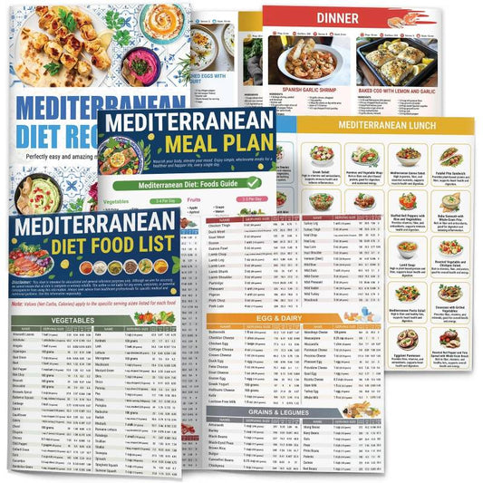 🎁🔥3-Pack Mediterranean Diet Chart Food List 2026, Mediterranean Ingredient Meal Plan