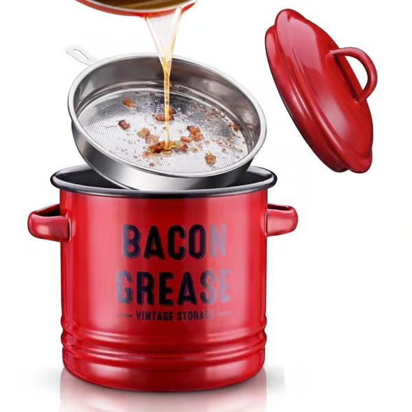 🎉New Year Sale—42 oz bacon grease container with strainer and food-grade silicone spatula