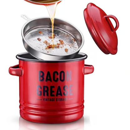 🎉New Year Sale—42 oz bacon grease container with strainer and food-grade silicone spatula