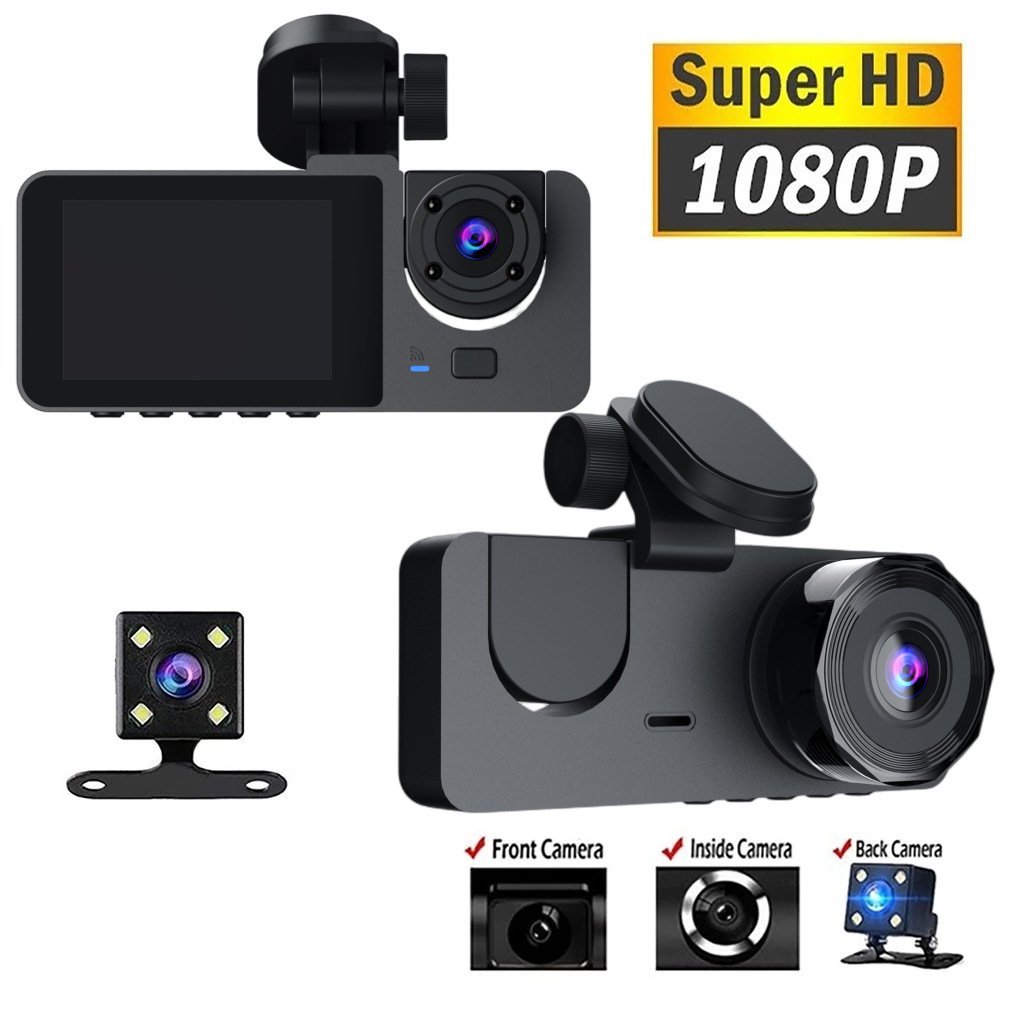 HD 1080P Dashcam with Three Lenses, Loop Recording and 3.5-inch IPS Screen