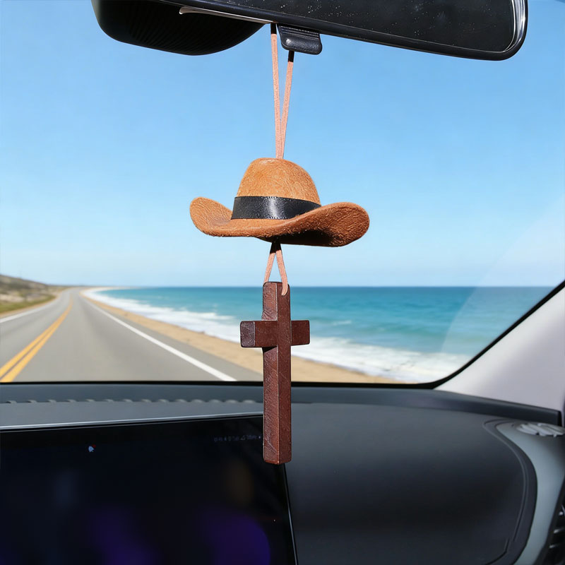 🤠Cowboy Hat & Cross Car Charm | A Ride with Style & Faith 🚗✨