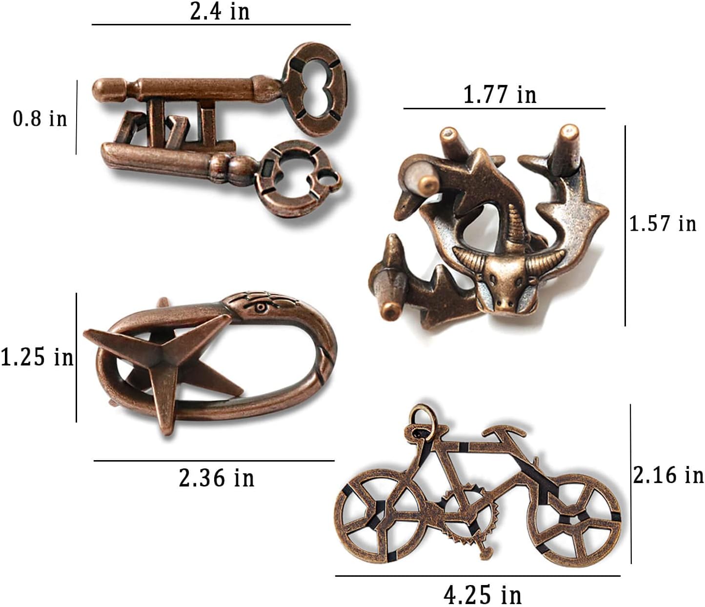 Jumbo Metal Brain Teaser Puzzles for Adults - 4 Pack Challenging 3D Mind Games