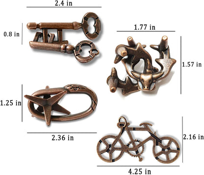 Jumbo Metal Brain Teaser Puzzles for Adults - 4 Pack Challenging 3D Mind Games
