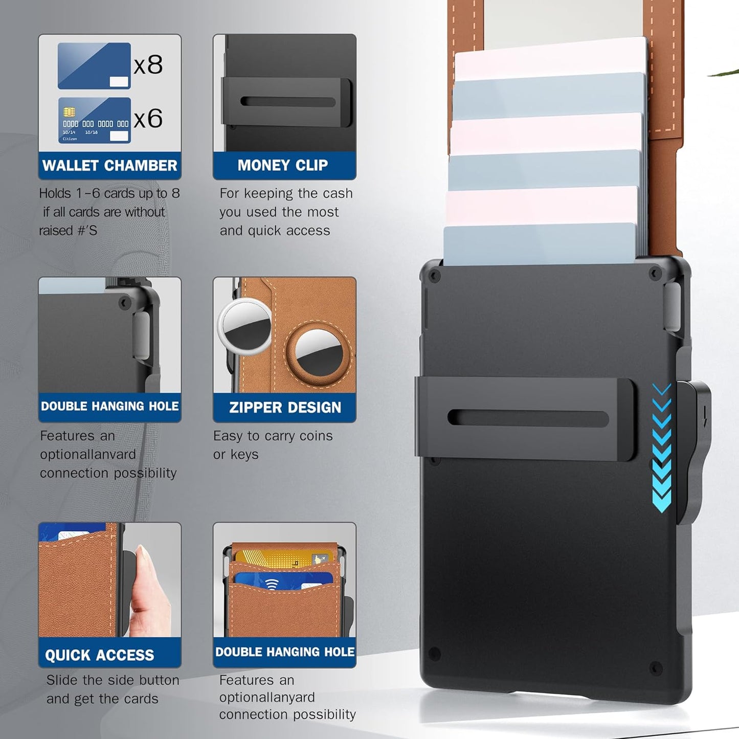 🔥 Wallet for Men - with Pop Up Aluminum Case Money Clip Slim Leather Slots Credit Card Holder RFID Blocking Bifold Minimalist Wallet