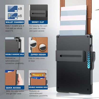 🔥 Wallet for Men - with Pop Up Aluminum Case Money Clip Slim Leather Slots Credit Card Holder RFID Blocking Bifold Minimalist Wallet