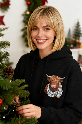 🎁Cute Highland Cow Cozy Fleece-Lined Hooded Sweatshirt🦬✨Perfect Gift for Her!