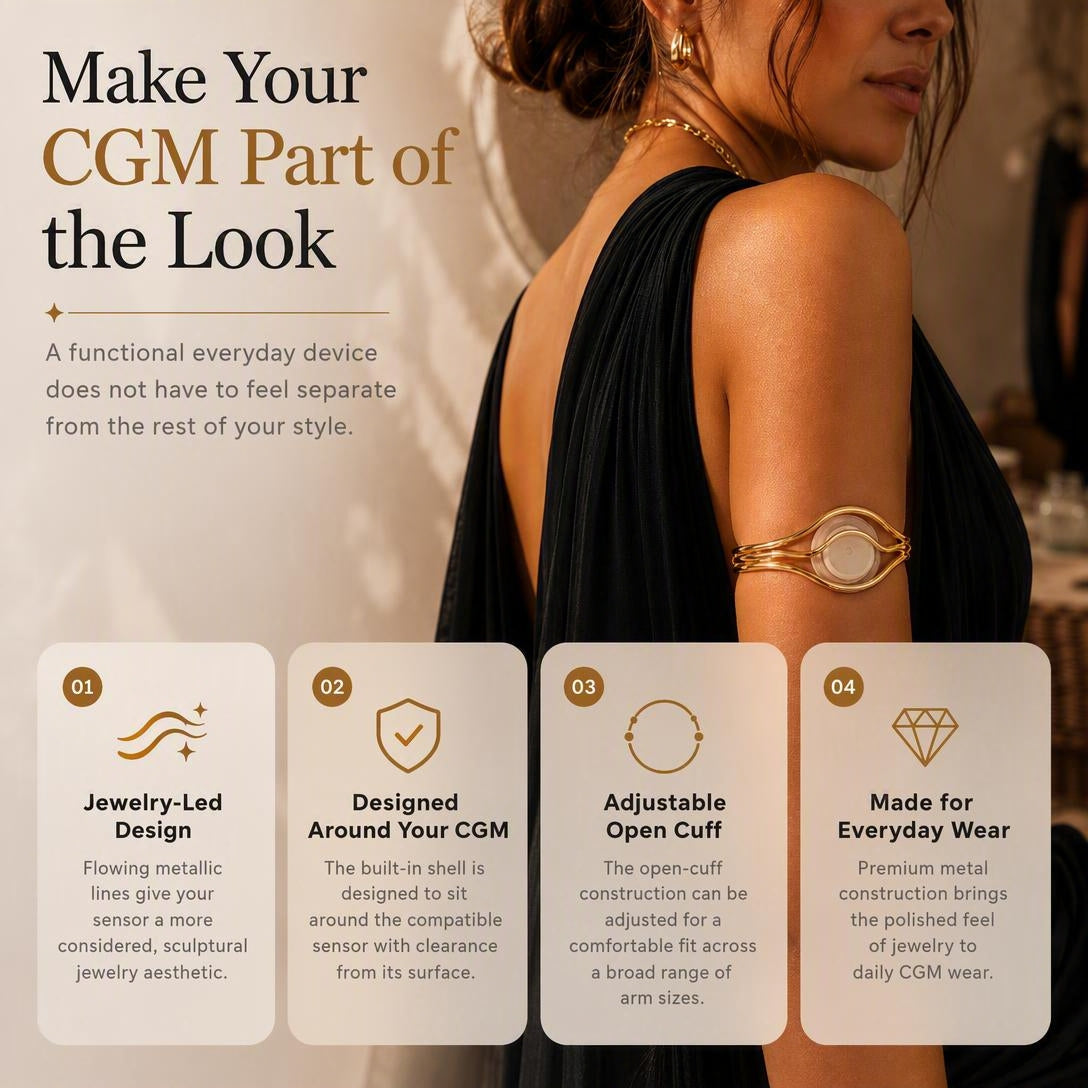✨CGM Sensor Arm Cuff – 18K Gold-Plated Adjustable Jewelry Holder for Compatible CGM Sensors