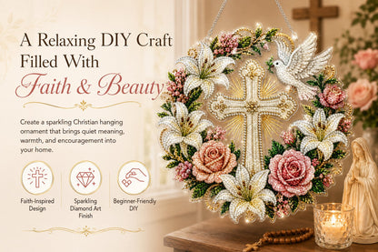 ✝️💐Cross, Flowers & Peace Dove Diamond Art Hanging Ornament Kit
