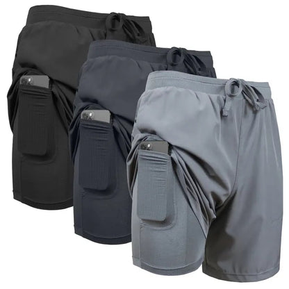 3-Pack Men's 2 in 1 Stretch Active Quick Dry Gym Running Shorts With Liner