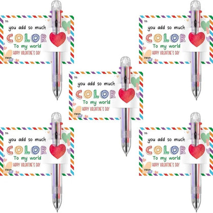 💞Valentine's Day Gifts Set: Multicolor Ballpoint Pen and Shaped Card Cards - Exchange Gift for Student🎁