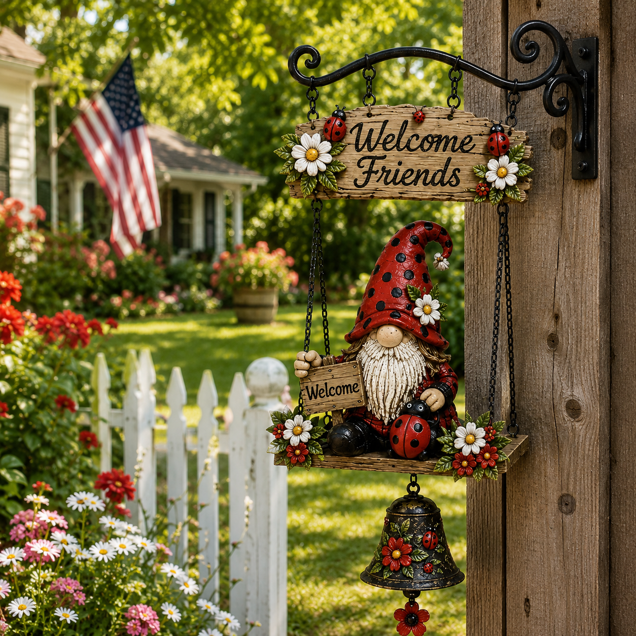 Rustic Garden Gnome Bell Outdoor Decor 🐞🌼