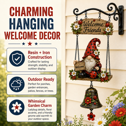 Rustic Garden Gnome Bell Outdoor Decor 🐞🌼