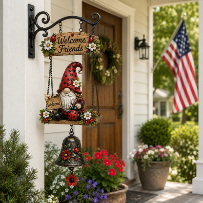 Rustic Garden Gnome Bell Outdoor Decor 🐞🌼