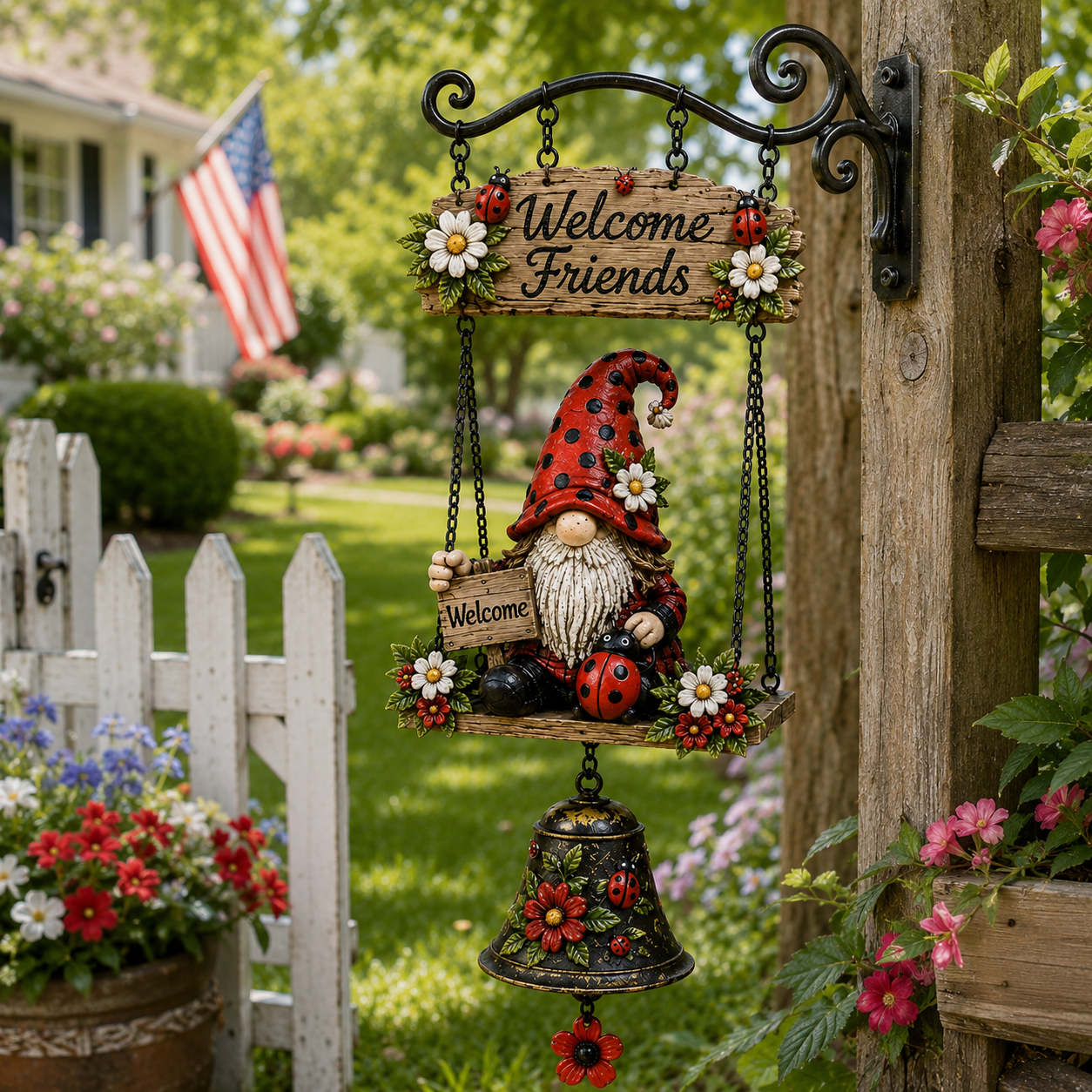 Rustic Garden Gnome Bell Outdoor Decor 🐞🌼
