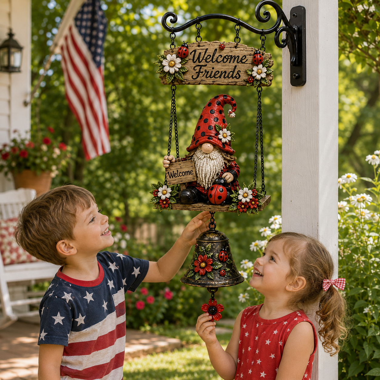 Rustic Garden Gnome Bell Outdoor Decor 🐞🌼