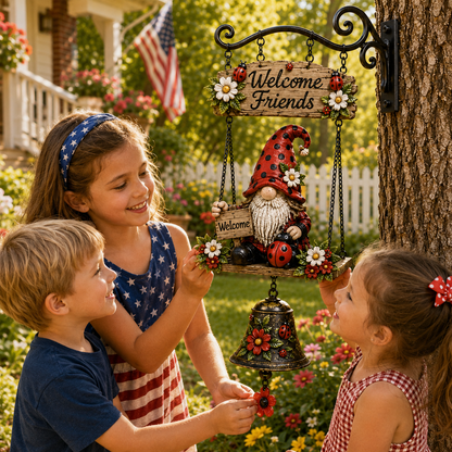 Rustic Garden Gnome Bell Outdoor Decor 🐞🌼