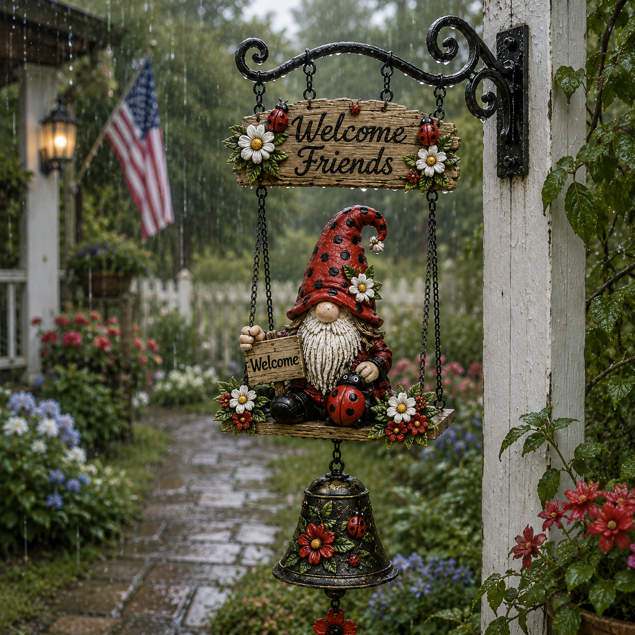 Rustic Garden Gnome Bell Outdoor Decor 🐞🌼