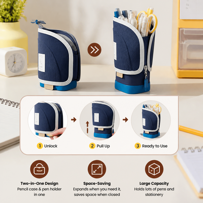 2-in-1 Pop-Up Pencil Case with Pen Holder – Space-Saving Desk Organizer