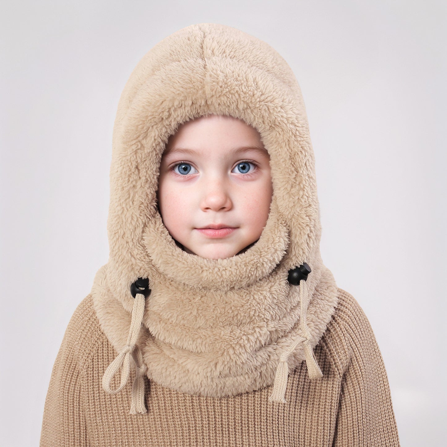 Winter Balaclava & Neck Warmer Hat - Windproof Thermal Kids Full Face Mask with Detachable Hood