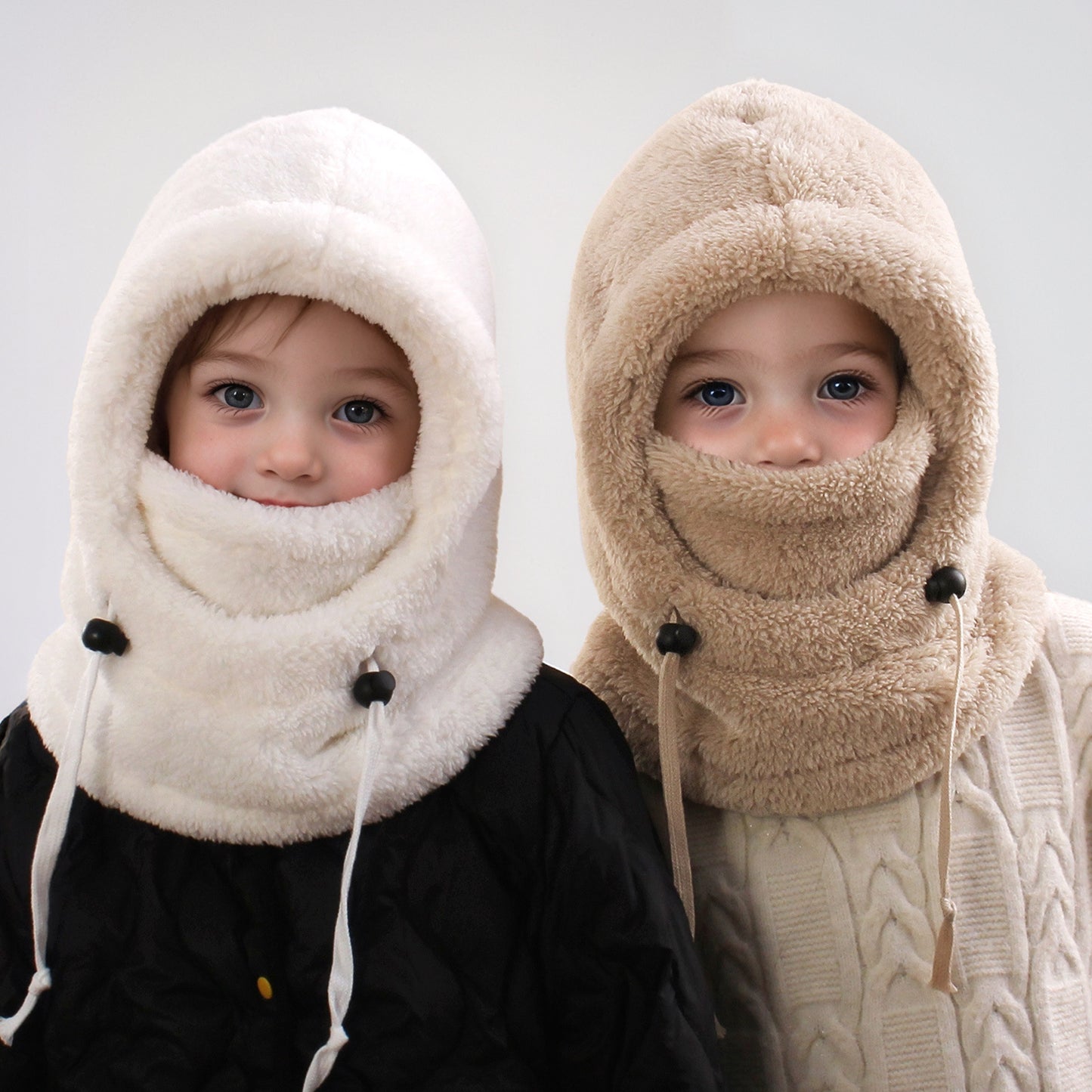 Winter Balaclava & Neck Warmer Hat - Windproof Thermal Kids Full Face Mask with Detachable Hood