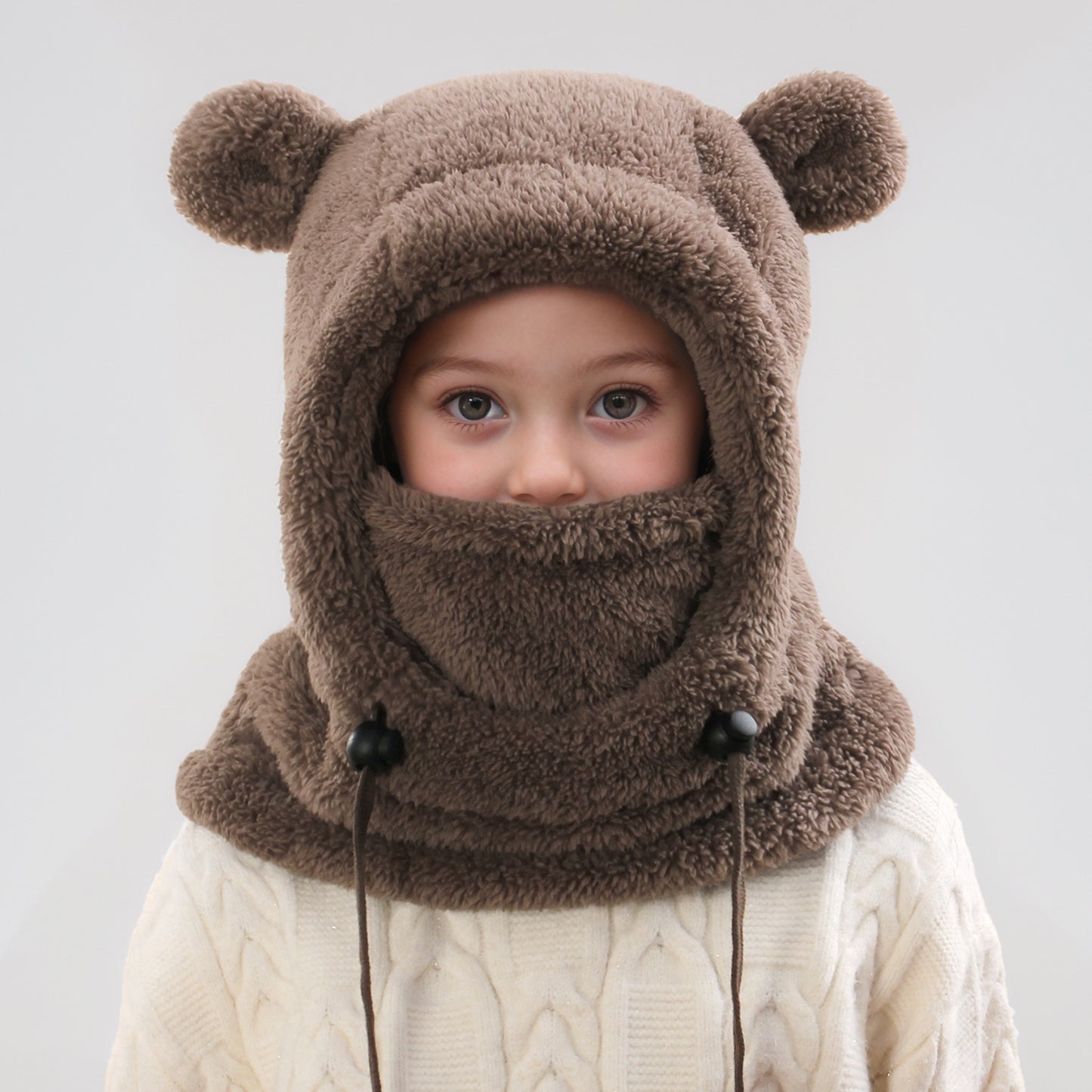 Winter Balaclava & Neck Warmer Hat - Windproof Thermal Kids Full Face Mask with Detachable Hood