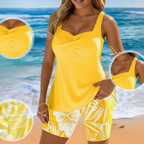 🔥🔥🔥Two-piece Body Covering Surplice Tankini Printed Boxer Swimsuit