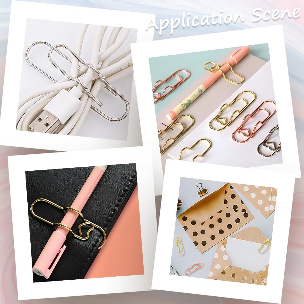 6Pcs- 3 Colors Heart Pen Clip Metal Pencil Clips Multifunctional Rose Gold Silver Carbon Steel Paperclip
