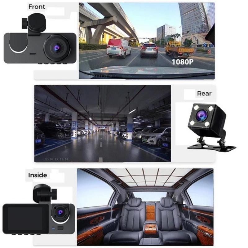 HD 1080P Dashcam with Three Lenses, Loop Recording and 3.5-inch IPS Screen