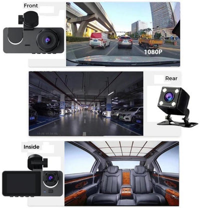 HD 1080P Dashcam with Three Lenses, Loop Recording and 3.5-inch IPS Screen
