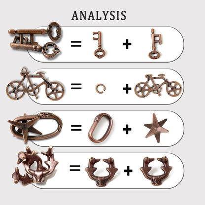 Jumbo Metal Brain Teaser Puzzles for Adults - 4 Pack Challenging 3D Mind Games