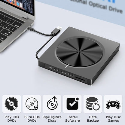 USB 3.0/SD/TF/DVD/CD/VCD/Type-C Player Portable Burner Support Blu-Rays