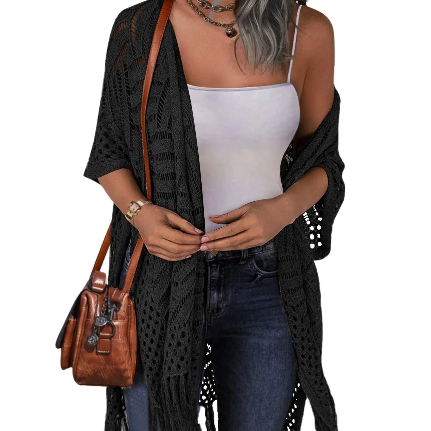 Womens Knit Cardigan Oversized Open Front Outwear New Spring & Summer Hollow Out Crochet Tassel Lightweight Kimonos Sweater Outdoorfun 2026 Womenswear Overall Style Knitwear Piece Tops thin