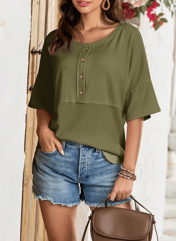 🔥New Arrival🔥Women's 3/4 Sleeve Casual Button Down Tops