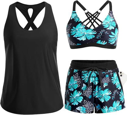 3 Piece Tankini with Shorts