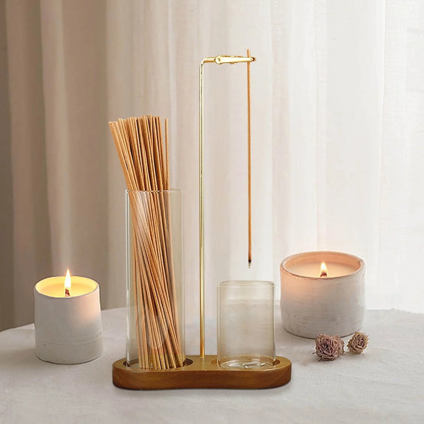 2-in-1 Glass Incense Holder and Sticks Organizer