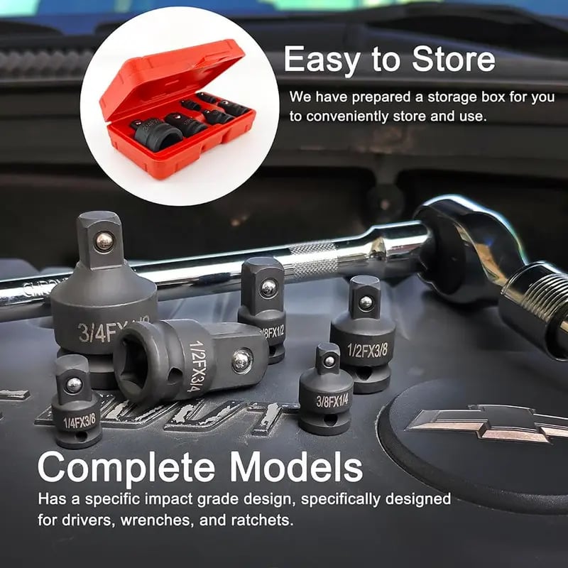 6-Piece Impact Socket Adapter Set | Cr-V Steel SAE Adapter Conversion Kit