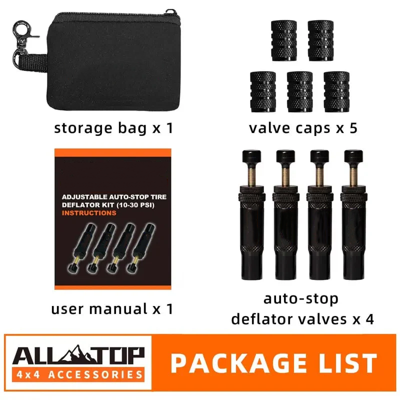 Adjustable Auto-Stop Air-Down Deflator, 10-30 PSI, 4PCS