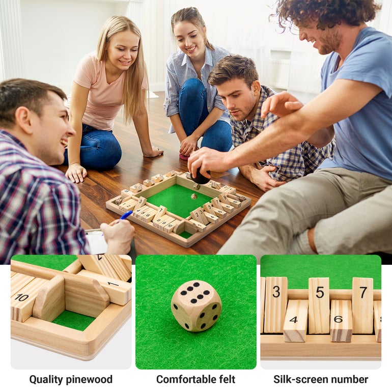 🏆🎁SHUT THE BOX-WOODEN DICE BOARD GAME