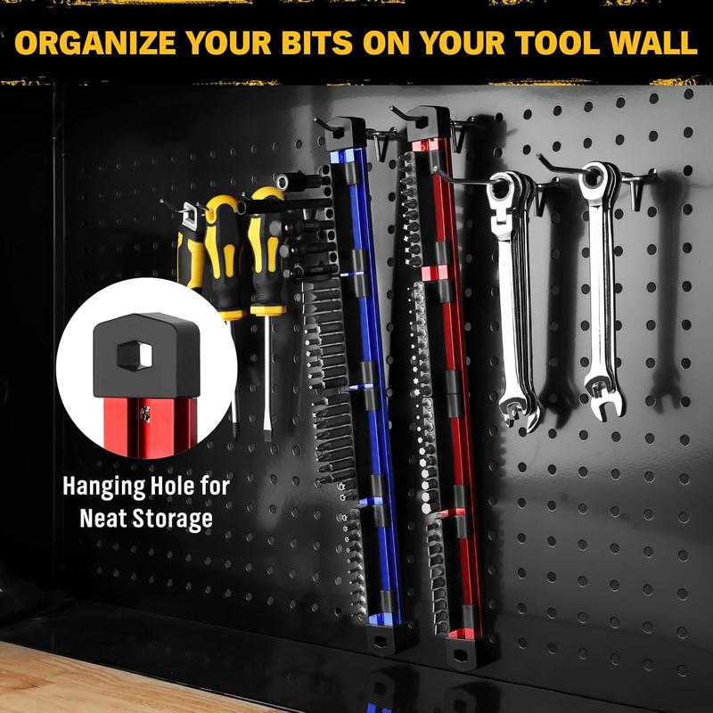 🔩2PCS Magnetic Slidable Drill Bit Holder, 80 Holes Bit Storage with Strong Magnetic Rail🔩
