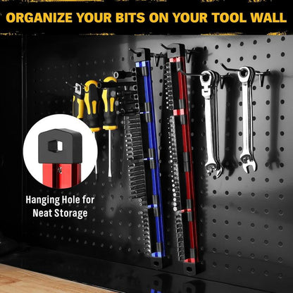 🔩2PCS Magnetic Slidable Drill Bit Holder, 80 Holes Bit Storage with Strong Magnetic Rail🔩