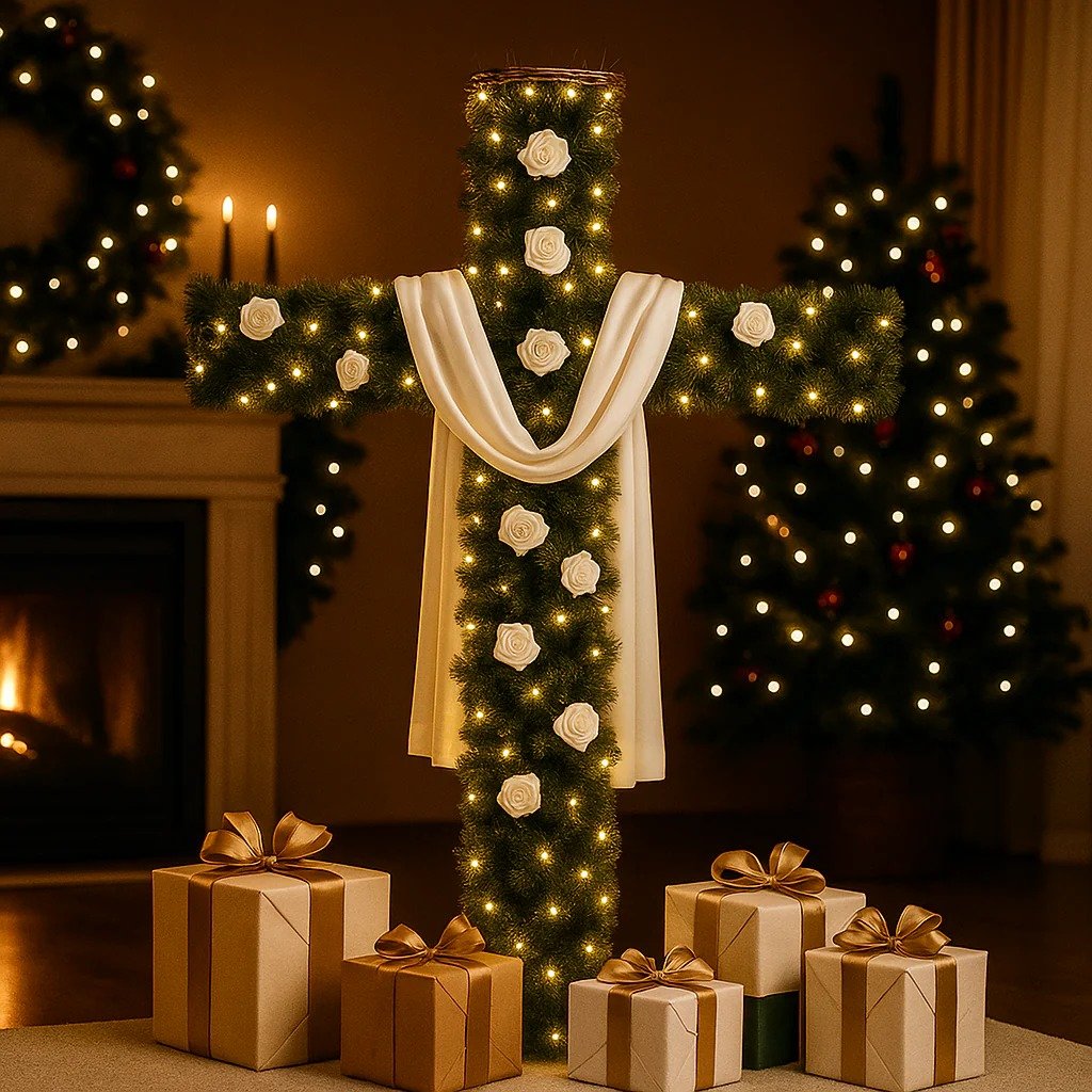 🎄Handmade Illuminated Christmas Cross✝️ – A Symbol of Light & Hope