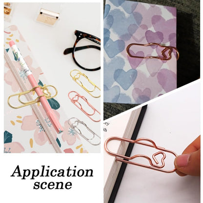 6Pcs- 3 Colors Heart Pen Clip Metal Pencil Clips Multifunctional Rose Gold Silver Carbon Steel Paperclip