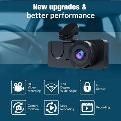 HD 1080P Dashcam with Three Lenses, Loop Recording and 3.5-inch IPS Screen